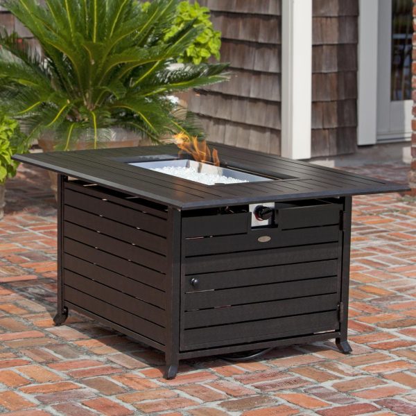 Haven Bay 49 Inch Rectangular Aluminum Propane Fire Pit Table in Bronze by Ultimate Patio