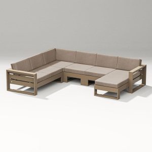 Latitude 5 Person Sectional Sofa w/ Right Chaise in Vintage Sahara/Spiced Burlap By PW Designer Series