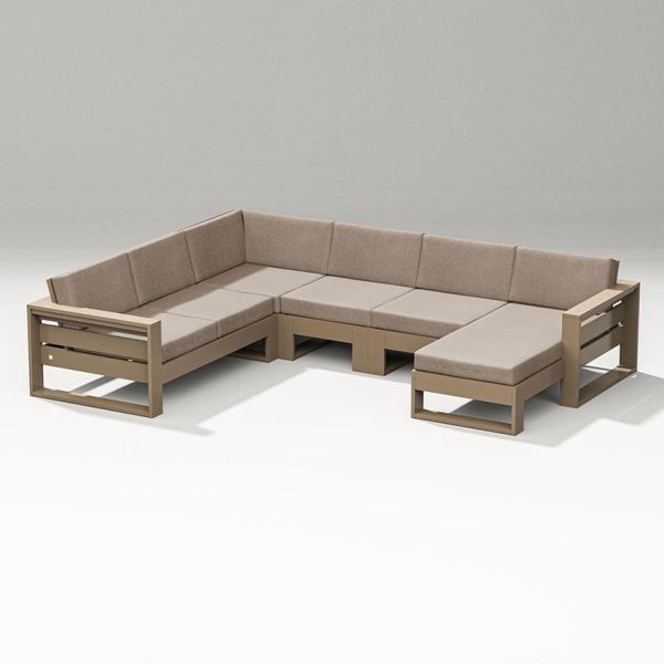 Latitude 5 Person Sectional Sofa w/ Right Chaise in Vintage Sahara/Spiced Burlap By PW Designer Series