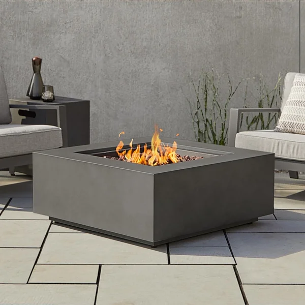 Elysian 36 Inch Square Powder Coated Steel Natural Gas Fire Pit Table in Weathered Slate by Lakeview Outdoor Designs (Ships Propane w/ Conversion Kit)