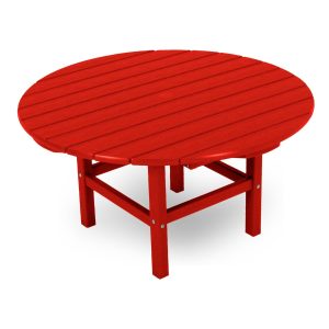 38 Inch Round Recycled Plastic Coffee Table in Sunset Red by POLYWOOD