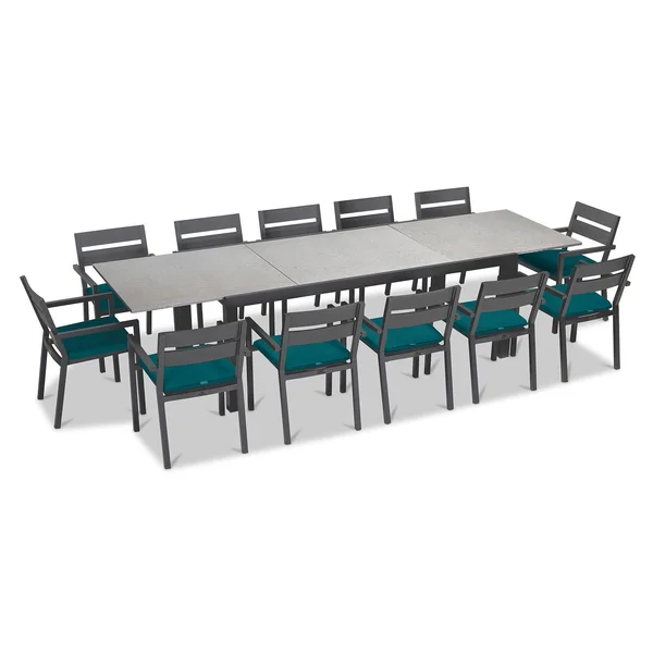 Calm Bay 13 Pc Extendable Aluminum Dining Set in Slate/Concrete/Spectrum Peacock by Lakeview Outdoor Designs