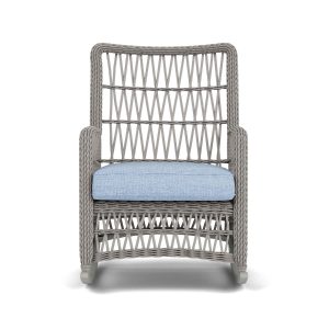 Mackinac Wicker High Back Rocking Club Chair in Putty/Demo Skyway by Lloyd Flanders