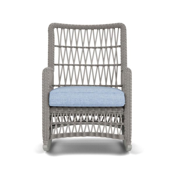Mackinac Wicker High Back Rocking Club Chair in Putty/Demo Skyway by Lloyd Flanders
