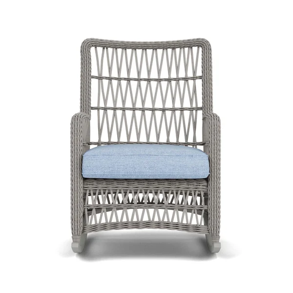 Mackinac Wicker High Back Rocking Club Chair in Putty/Demo Skyway by Lloyd Flanders