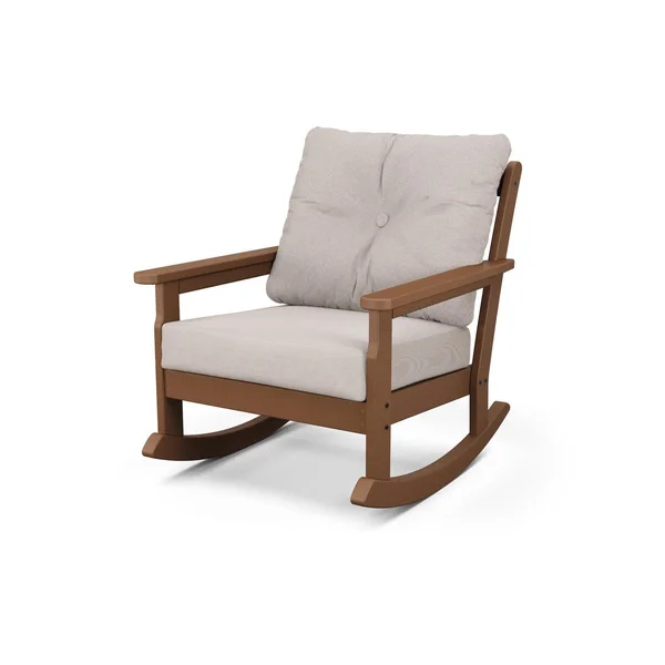 Vineyard Recycled Plastic Rocking Club Chair in Teak/Dune Burlap by POLYWOOD