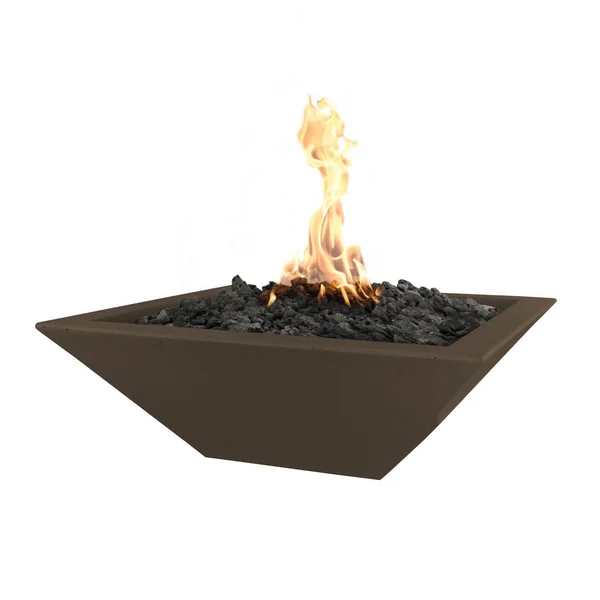 Maya 24 Inch Square GFRC Natural Gas Fire Bowl w/ Glow Plug in Chocolate by The Outdoor Plus