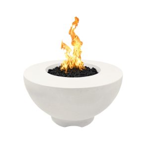 Sienna 37 Inch Round GFRC Natural Gas Fire Pit in Limestone by The Outdoor Plus
