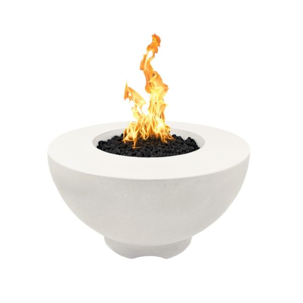 Sienna 37 Inch Round GFRC Natural Gas Fire Pit in Limestone by The Outdoor Plus