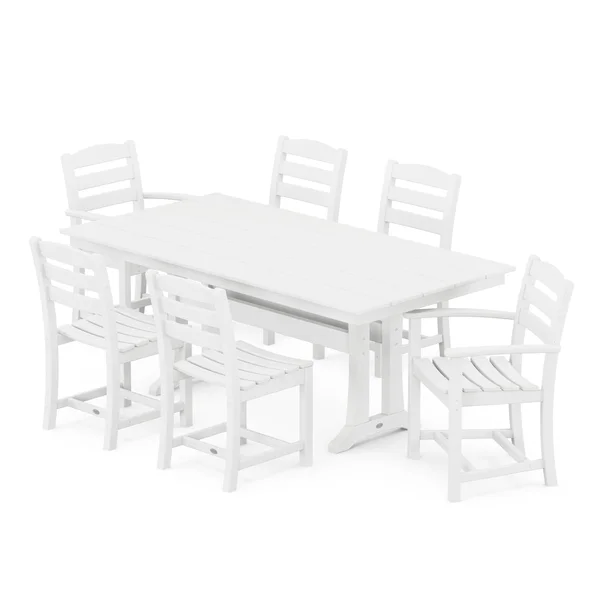 POLYWOOD La Casa Cafe 7 Piece Farmhouse Trestle Dining Set - White