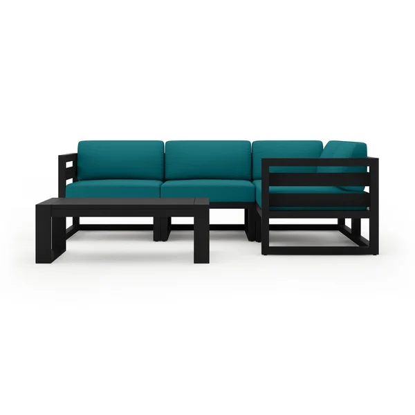 Misty Cove 5 Pc Aluminum Seating Set w/ Sectional & Portal Coffee Table in Black/Spectrum Peacock by Lakeview Outdoor Designs
