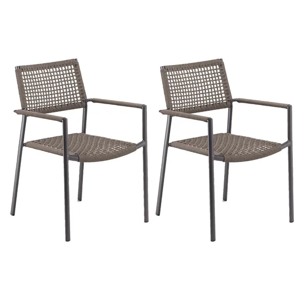 Eiland 2 Pc Composite Cord & Aluminum Dining Chair in Carbon/Mocha By Oxford Garden
