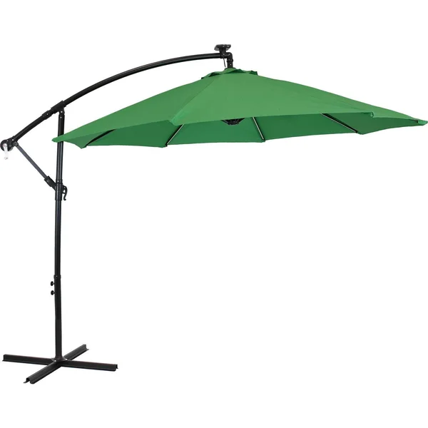 Ultimate Patio 10 Ft. Solar Lighted Octagonal Steel Patio Cantilever W/ Crank - Black Frame & Emerald Polyester Canopy