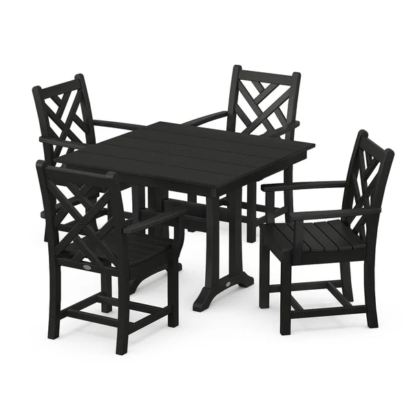 POLYWOOD Chippendale 5-Piece Farmhouse Trestle Arm Chair Dining Set - Black