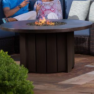 Trevi 50 Inch Round Aluminum Propane Fire Pit w/ Lid in Chestnut By Ebel