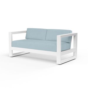 Newport Aluminum Patio Loveseat in Canvas Skyline w/ No Welt By Sunset West