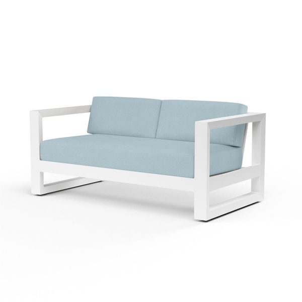 Newport Aluminum Patio Loveseat in Canvas Skyline w/ No Welt By Sunset West
