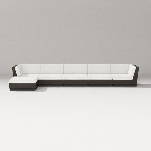Elevate 6 Pc Recycled Plastic Chaise Sectional Seating Set in Vintage Coffee/Natural Linen By PW Designer Series