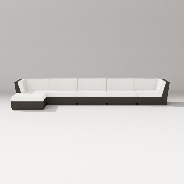 Elevate 6 Pc Recycled Plastic Chaise Sectional Seating Set in Vintage Coffee/Natural Linen By PW Designer Series