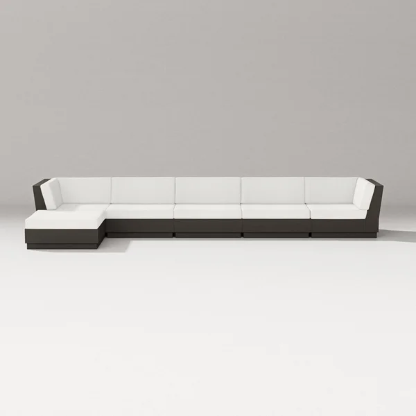 Elevate 6 Pc Recycled Plastic Chaise Sectional Seating Set in Vintage Coffee/Natural Linen By PW Designer Series
