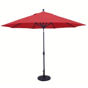Galtech 11 Ft. Octagonal Aluminum Patio Market Umbrella W/ Crank Lift And Deluxe Auto Tilt - Black Frame W/ Sunbrella Canvas Jockey Red Canopy