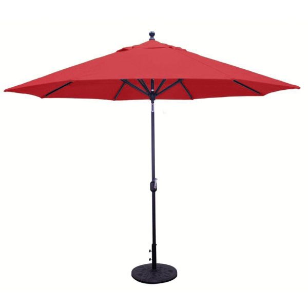 Galtech 11 Ft. Octagonal Aluminum Patio Market Umbrella W/ Crank Lift And Deluxe Auto Tilt - Black Frame W/ Sunbrella Canvas Jockey Red Canopy