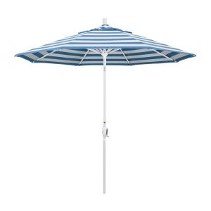 California Umbrella Pacific Trail Series 9 Ft Octagonal Aluminum Push Button Tilt Patio Umbrella W/ Crank Lift -  Matted White Frame / Sunbrella Cabana Regatta Canopy