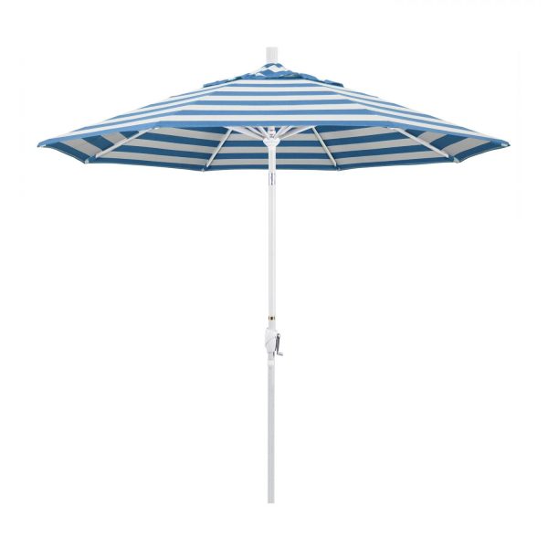 California Umbrella Pacific Trail Series 9 Ft Octagonal Aluminum Push Button Tilt Patio Umbrella W/ Crank Lift -  Matted White Frame / Sunbrella Cabana Regatta Canopy