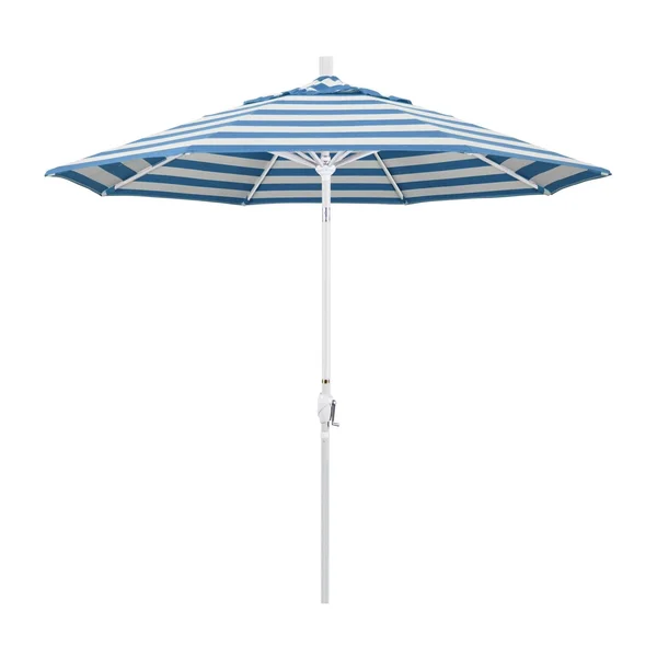 California Umbrella Pacific Trail Series 9 Ft Octagonal Aluminum Push Button Tilt Patio Umbrella W/ Crank Lift - Matted White Frame / Sunbrella Cabana Regatta Canopy