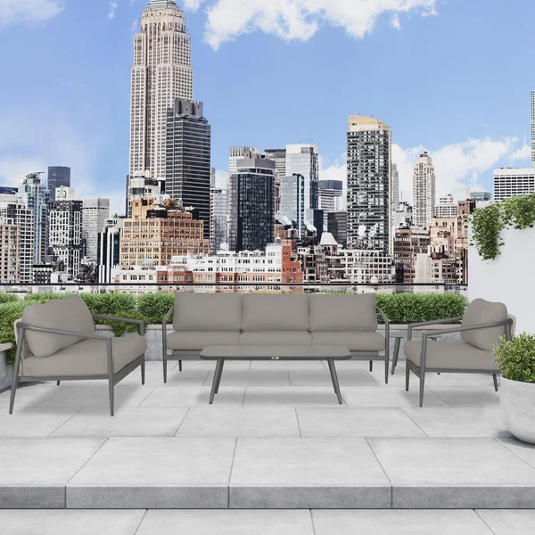 Midnight Cove 5 Pc Aluminum Seating Set w/ Sofa in Slate/Canvas Charcoal by Lakeview Outdoor Designs