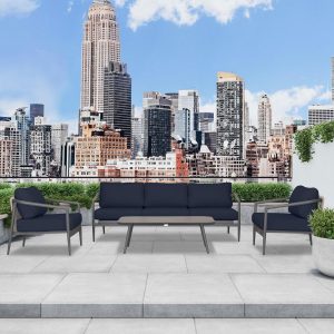 Midnight Cove 4 Pc Aluminum Seating Set w/ Sofa in Slate/Spectrum Indigo by Lakeview Outdoor Designs