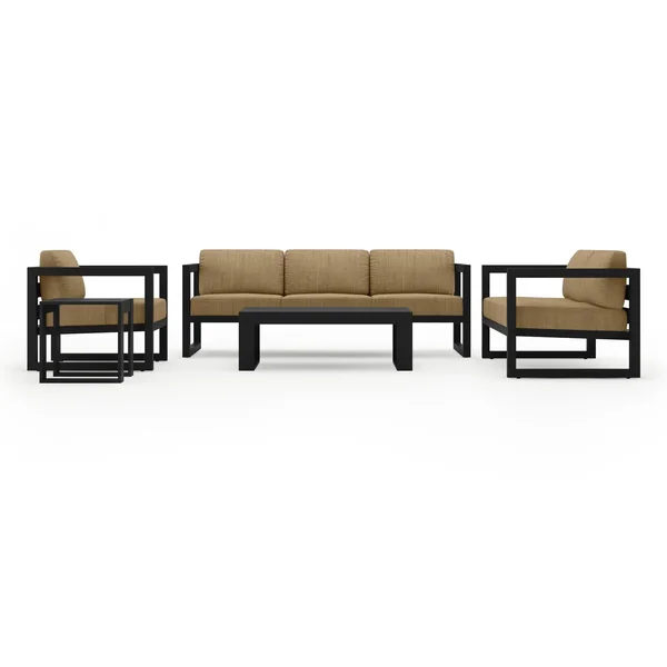 Misty Cove 5 Pc Aluminum Seating Set w/ Sofa in Black/Heather Beige by Lakeview Outdoor Designs
