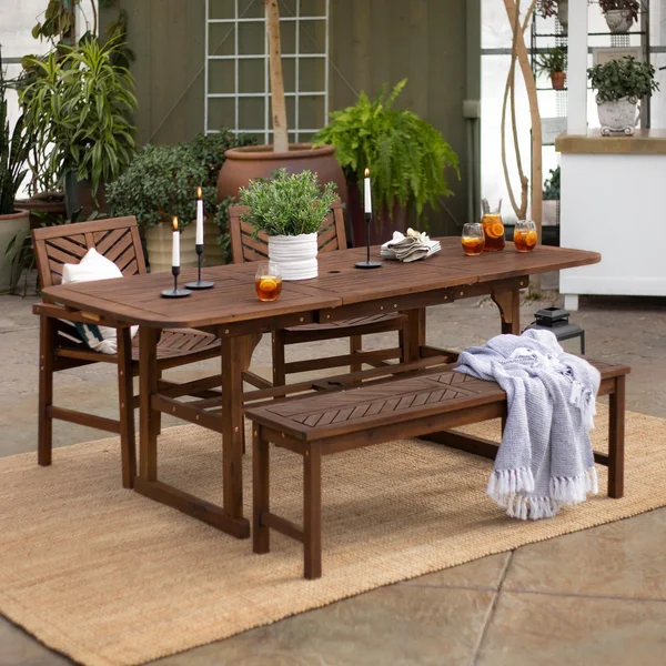 Ultimate Patio Wishlake 4 Piece Acacia Patio Dining Set W/ 55-79 X 35 Inch Extension Rectangular Table - Dark Brown