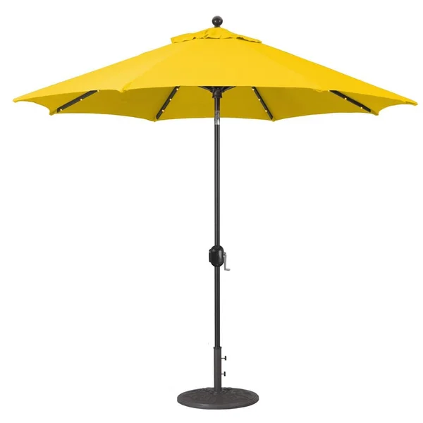 Galtech 9 Ft. Lighted LED Octagonal Aluminum Patio Market Umbrella W/ Crank Lift And Auto Tilt - Antique Bronze Frame W/ Sunbrella Canvas Sunflower Yellow Canopy