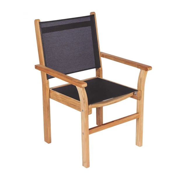 Captiva Stacking Teak Patio Dining Arm Chair W/ Black Sling By Royal Teak Collection