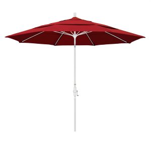 California Umbrella 11 Ft. Octagonal Aluminum Collar Tilt Patio Umbrella W/ Crank Lift & Fiberglass Ribs - Matted White Frame / Sunbrella Canvas Jockey Red Canopy
