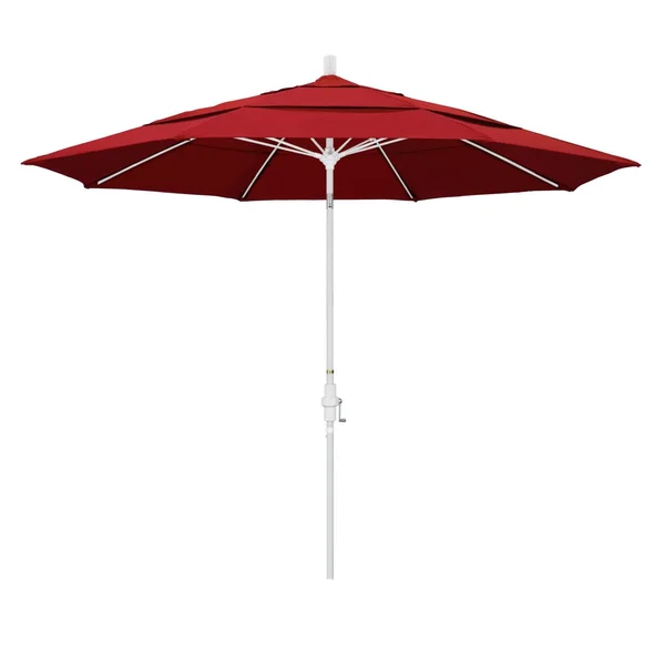 California Umbrella 11 Ft. Octagonal Aluminum Collar Tilt Patio Umbrella W/ Crank Lift & Fiberglass Ribs - Matted White Frame / Sunbrella Canvas Jockey Red Canopy