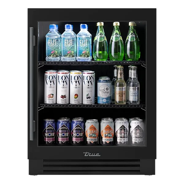 True ADA Height 24 Inch 5 Cu. Ft. Right Hinge Glass Door Outdoor Refrigerator - Matte Black w/ Pewter Handles - TURADA-24-RG-A~027-H05