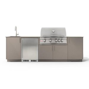 Urban Bonfire Dew 32 Outdoor Kitchen w/ Blaze LTE Propane Grill, Sink, Refrigerator, Danae Dekton Countertop & Clay Finish - B-Dew-32-Blaze-Danae-Clay