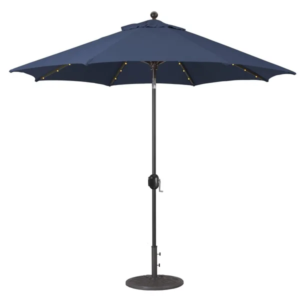Galtech 9 Ft. Lighted LED Octagonal Aluminum Patio Market Umbrella W/ Crank Lift And Auto Tilt - Antique Bronze Frame W/ Sunbrella Canvas Navy Canopy