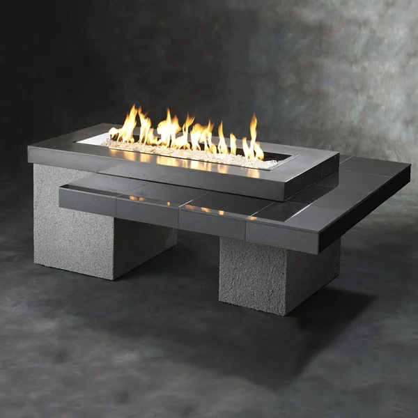 Emfield 65 Inch Rectangular Stucco Natural Gas w/ Electronic Ignition Fire Pit Table in Black by Lakeview Outdoor Designs