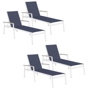 Travira 4 Pc Aluminum Chaise Lounge Set w/ Vintage Tekwood Arm Caps in Chalk/Ink Pen by Oxford Garden