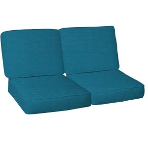 Sunbrella Spectrum Peacock 4 Piece Small Outdoor Replacement Loveseat Cushion Set W/ Piping By BBQGuys Signature