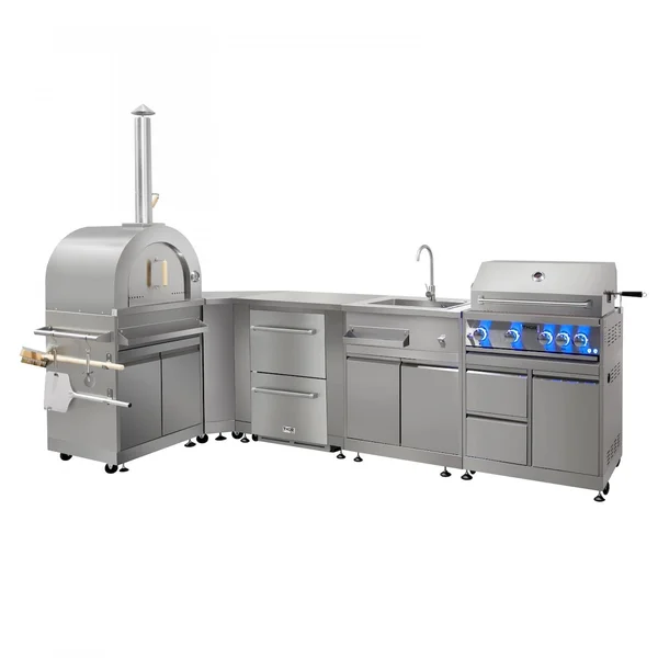 Thor Kitchen 7-Piece Modular Outdoor Kitchan Island Suite w/ 4-Burner Propane Gas Grill