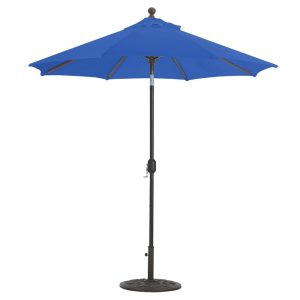 Galtech 7.5 Ft. Octagonal Aluminum Patio Market Umbrella W/ Crank Lift And Deluxe Auto Tilt - Black Frame W/ Sunbrella Canvas True Blue Canopy