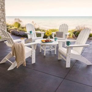 Vineyard 5 Pc Recycled Plastic Oversized Adirondack Seating Set in White by POLYWOOD