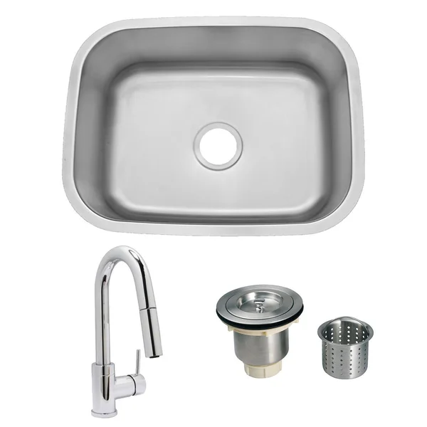Futura 24 X 18 Stainless Steel Outdoor Sink with Huntington Brass Dual Spray European Style Pull Down Faucet and Strainer Basket