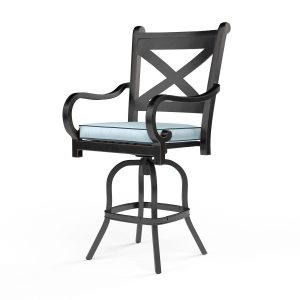 Monterey Aluminum Patio Bar Stool in Canvas Skyline w/ Self Welt By Sunset West