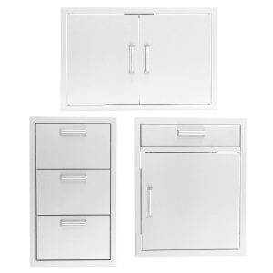 BBQGuys Signature 3 Piece 32 Inch Double Access Door Outdoor Kitchen Storage Package - Contempo - BBQ-260-AD32-3PC-H