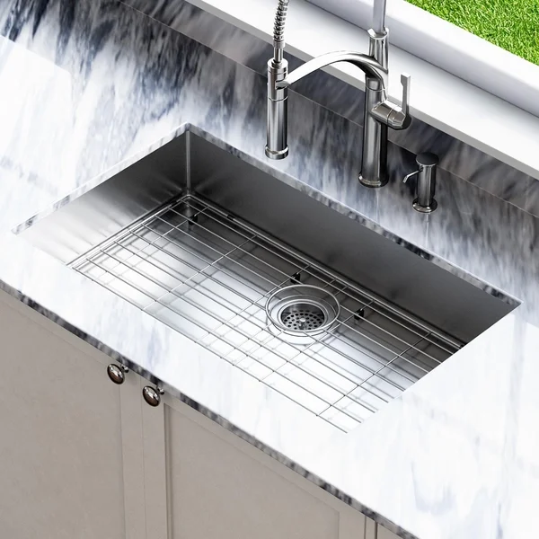 BBQGuys Signature Undermount Stainless Steel 30-Inch Single Bowl ADA Sink W/Grid and Strainer